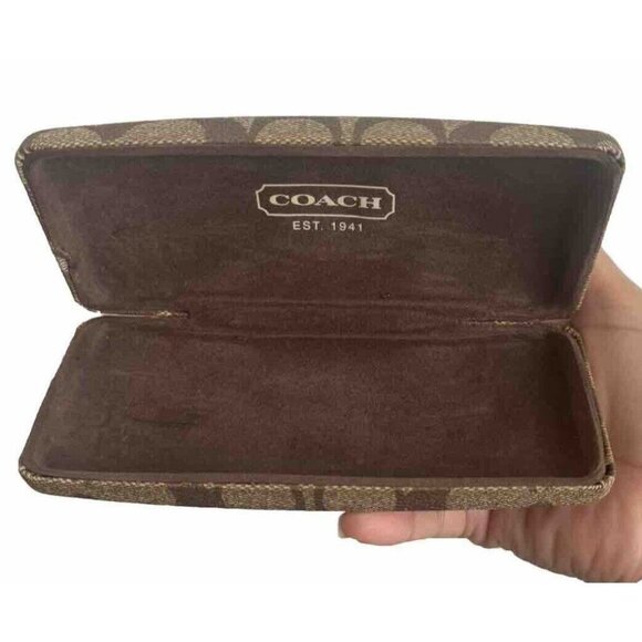 Coach Hard Shell Eye Glass Case Signature Brown Logo 6.25" x 2.75" x 1.5" - Picture 2 of 7